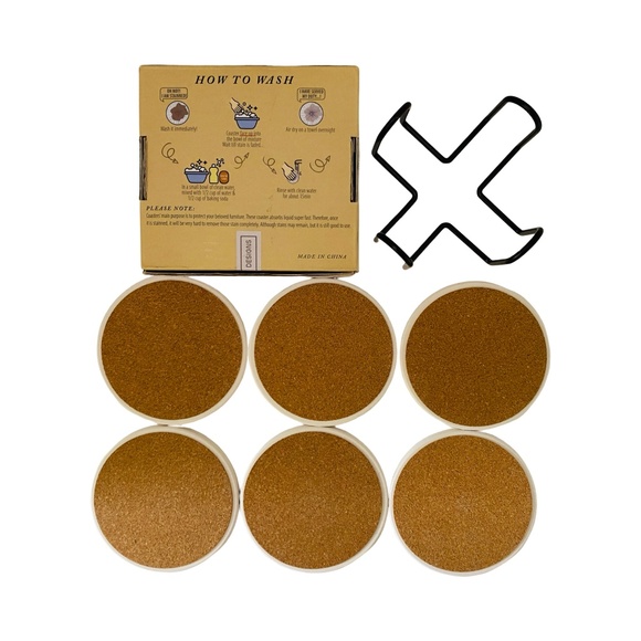 Set of 6 Coasters Round Ceramic Stone Coasters Cork Base 4" New - Picture 7 of 9